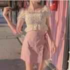 Floral Print Puff-sleeve Blouse / Mini A-line Skirt