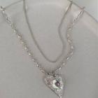 Heart Faux Crystal Pendant Sterling Silver Necklace Silver - One Size