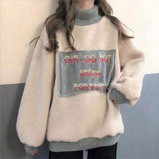 Mock-neck Fleece Long-sleeve Lettering Sweatshirt