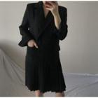 Notch Lapel Long-sleeve Dress Black - One Size