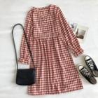 Color-block Plaid V-neck Long-sleeve Dress