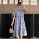 Elbow-sleeve Frill Trim A-line Midi Dress As Shown In Figure - One Size