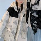 Couple Matching Bear Print Hooded Padded Zip-up Coat