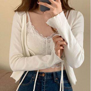 Tie-front Jacket / Lace Trim Camisole Top / Set