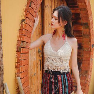 Halter-neck Fringed Cropped Camisole Top / Cardigan
