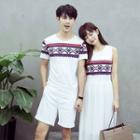 Couple Matching Short-sleeve Patterned T-shirt / Shorts / Sleeveless Midi Dress