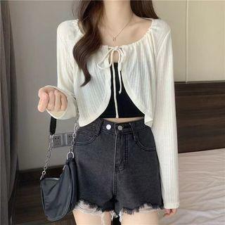 Drawstring Crop Cardigan