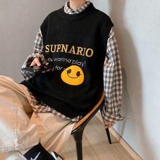 Lettering Smiley Face Print Sweater Vest