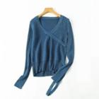 Ribbed Hem Knit Top Blue - One Size