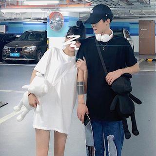 Couple Matching Set: Short-sleeve Plain T-shirt + Bear Plush