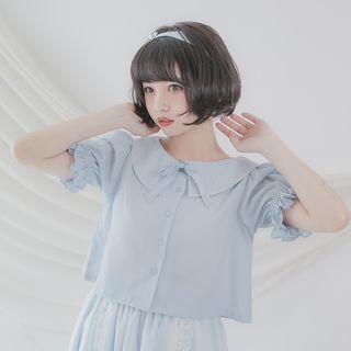 Plain Frill Trim Short Sleeve Shirt