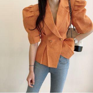 Double-breasted Puff-sleeve Blazer