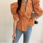 Double-breasted Puff-sleeve Blazer