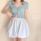 Short-sleeve Button Knit Top / Wide-leg Shorts