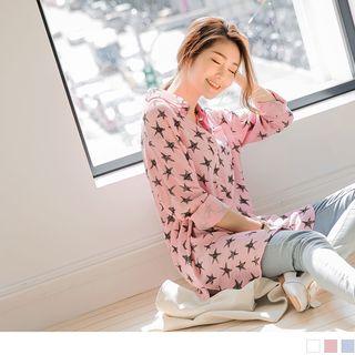 Hand Drawn Star Doodle Longline Collared Top