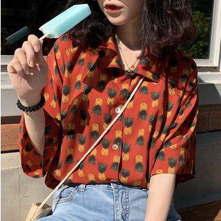 Elbow-sleeve Fruit Print Shirt As Shown In Figure - One Size