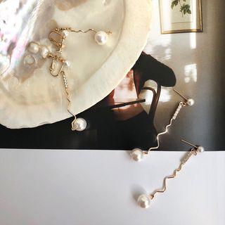 Faux Pearl Fringed Earring / Clip-on Earring