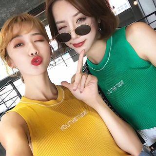 Letter Printed Sleeve Knit Tank Top