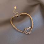 Heart Rhinestone Alloy Bracelet Heart Bracelet - Rhinestone - Gold - One Size
