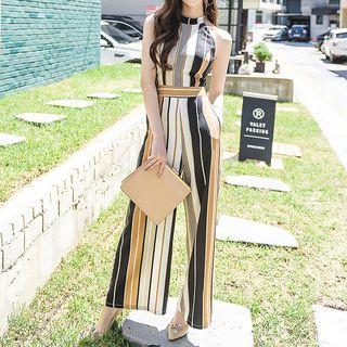 Striped Halter Chiffon Jumpsuit