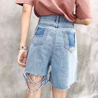 Distressed Irregular Tassel Denim Shorts