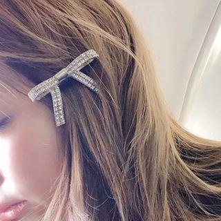 Rhinestone Bow Hair Clip Silver - One Size