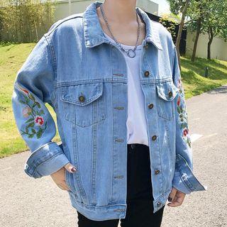 Buttoned Denim Embroidered Jacket