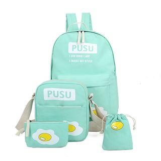 Set: Lettering Backpack + Shoulder Bag + Crossbody Bag + Drawstring Pouch