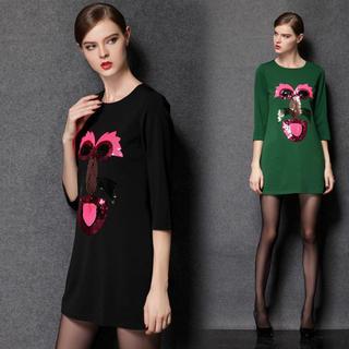 3/4-sleeve Sequined Dress