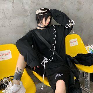 Round-neck Oversize Drawstring Split Top