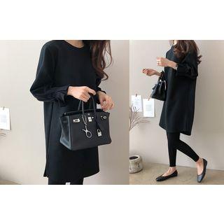 Pintuck-sleeve Slit-side Dress