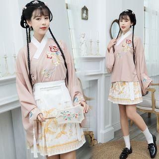 Set: Long-sleeve Embroidered Hanfu Top + Mini Skirt