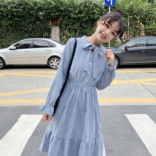 Wide Strap Corduroy Over-the-knee Medium Long Dress