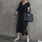 V-neck Linen Long Shift Dress
