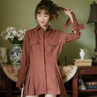 Pinstiped Mini A-line Shirtdress