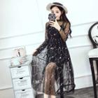 Set: Floral Embroidered Organza Midi Dress + Slipdress