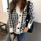 Houndstooth Furry Knit Cardigan