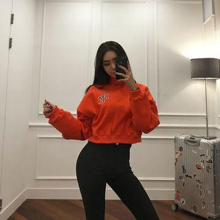 Turtle-neck Fleece-lined Cropped Pullover