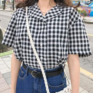 Notched-collar Checked Shirt