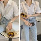 Short-sleeve Striped Loose-fit Shirt As Figure - One Size