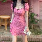 Square-neck Print Mini Dress