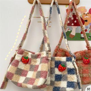 Furry Plaid Tote Bag
