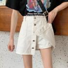 High-waist Button-up A-line Denim Mini Skirt