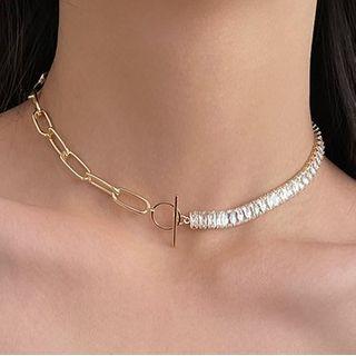 Rhinestone Asymmetrical Choker Gold - One Size