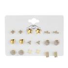 9 Pair Set: Rhinestone / Alloy Earring (various Designs) 53660 - Set Of 9 Pairs - Gold - One Size