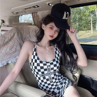 Checkerboard Mini Bodycon Tank Dress