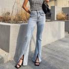 Slit-hem Flap Boot-cut Jeans