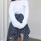 Lettering Long-sleeve T-shirt / Plaid Irregular Mini A-line Skirt