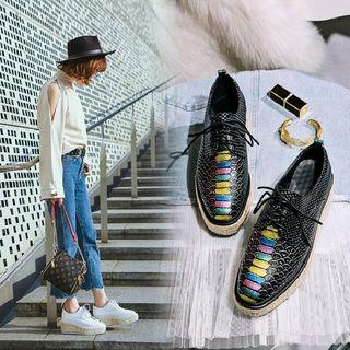 Snakeskin Print Lace-up Platform Shoes