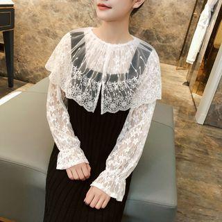 Long-sleeve Wide Collar Lace Top